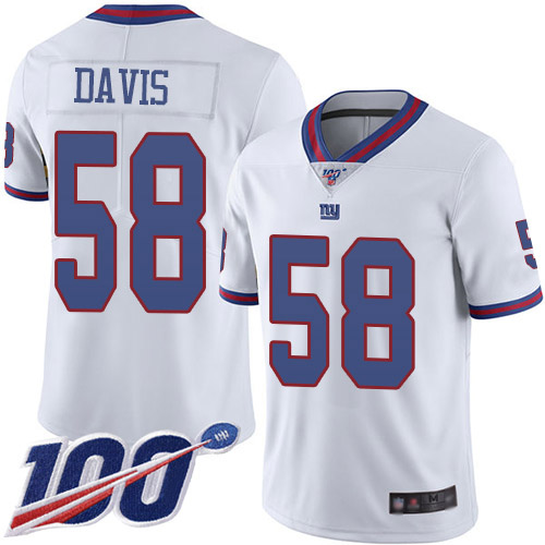 Men New York Giants #58 Tae Davis Limited White Rush Vapor Untouchable 100th Season Football NFL Jersey->youth nfl jersey->Youth Jersey